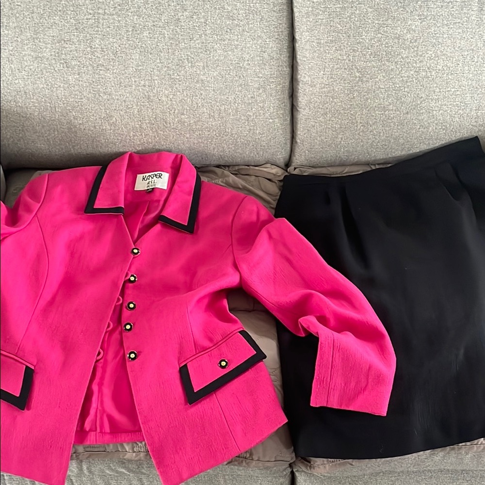 Pink Blazer and Black Skirt Set